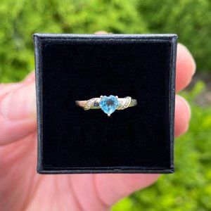 10k Solid White Gold Genuine Aquamarine & Diamond Estate Pinky Ring (size 4.25)